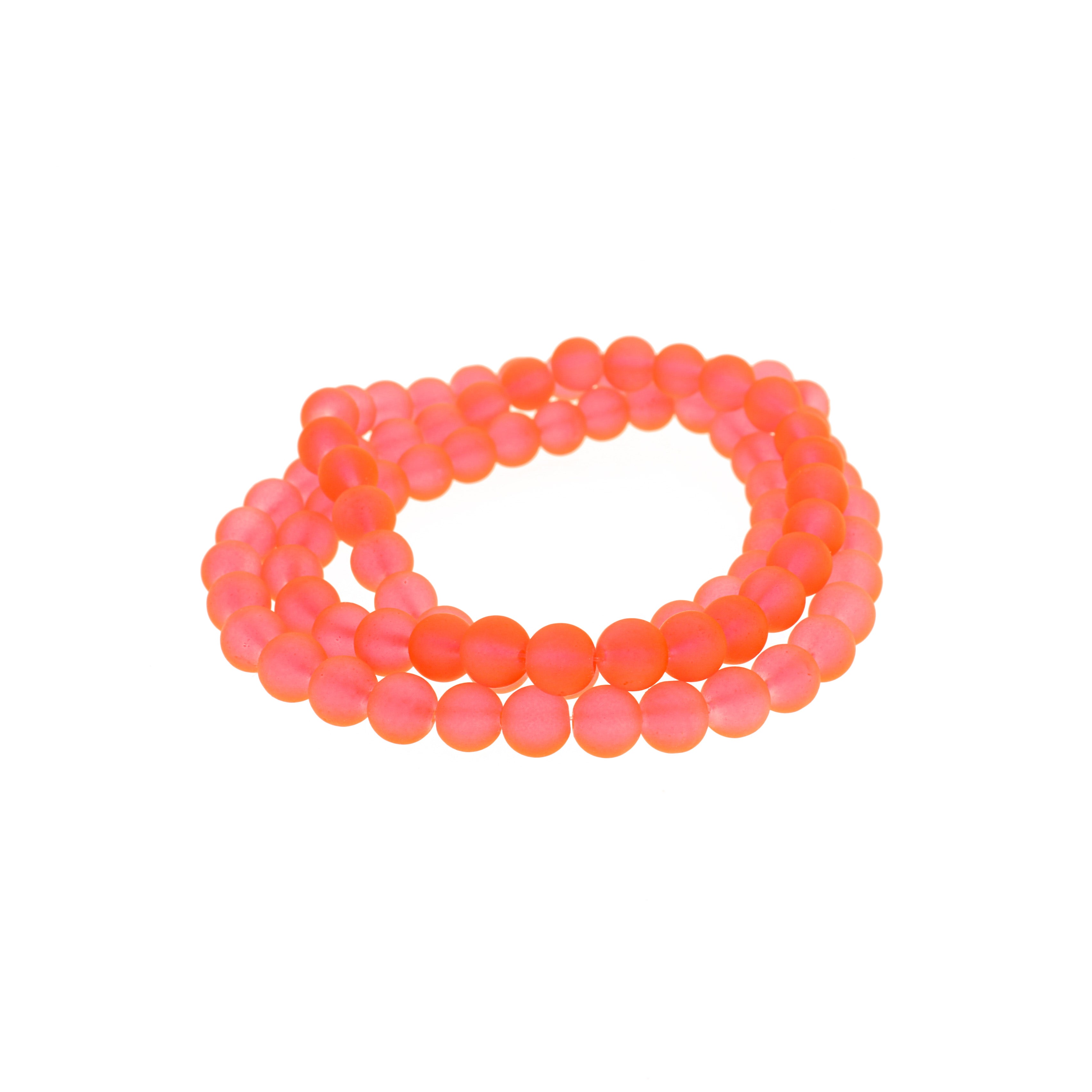 Round Glass Beads 10mm - Frosted Bright Orange - 1 Strand 88 Beads - BD2576