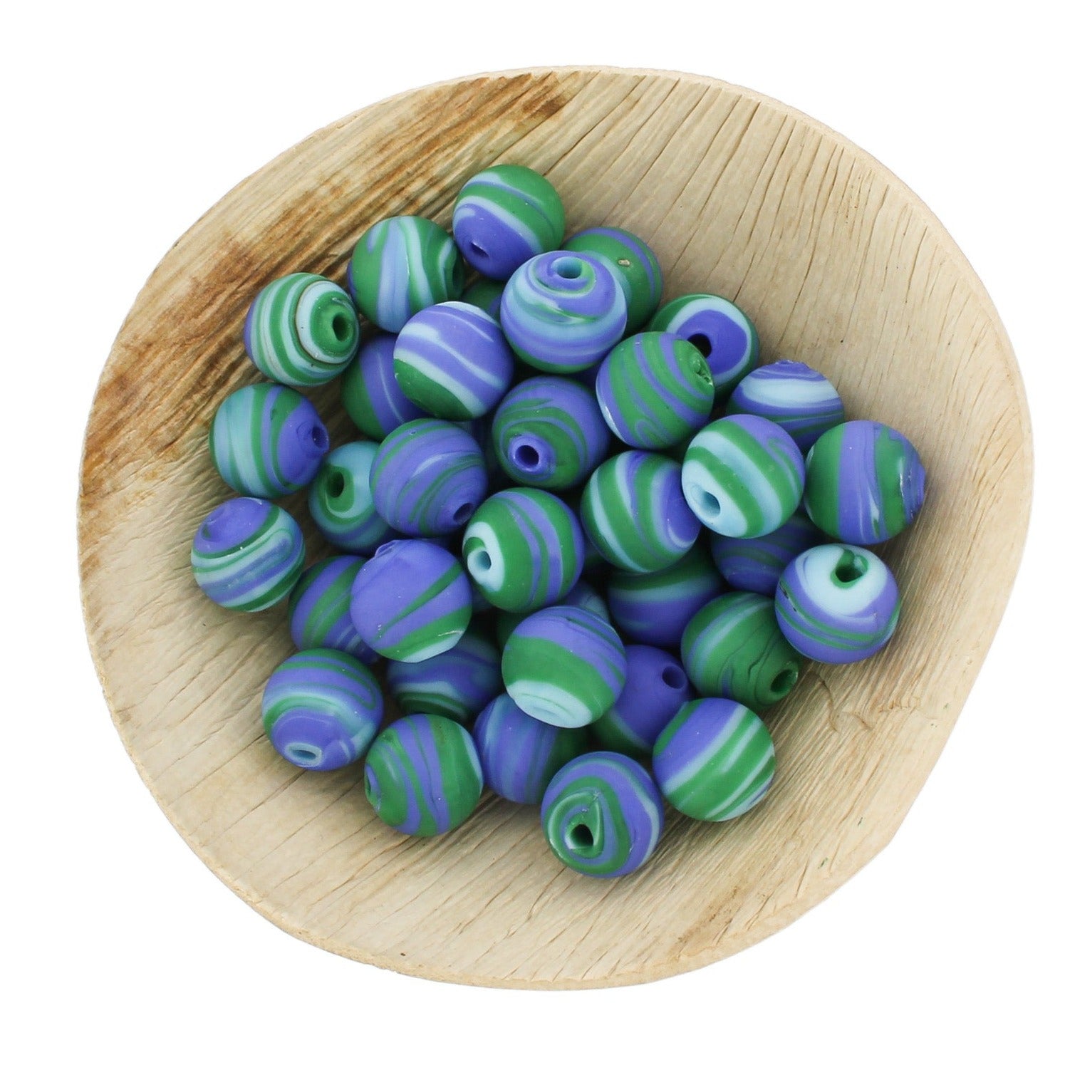 Round Glass Beads 12mm - Lampwork Ocean Swirl - 10 Beads - BD1548