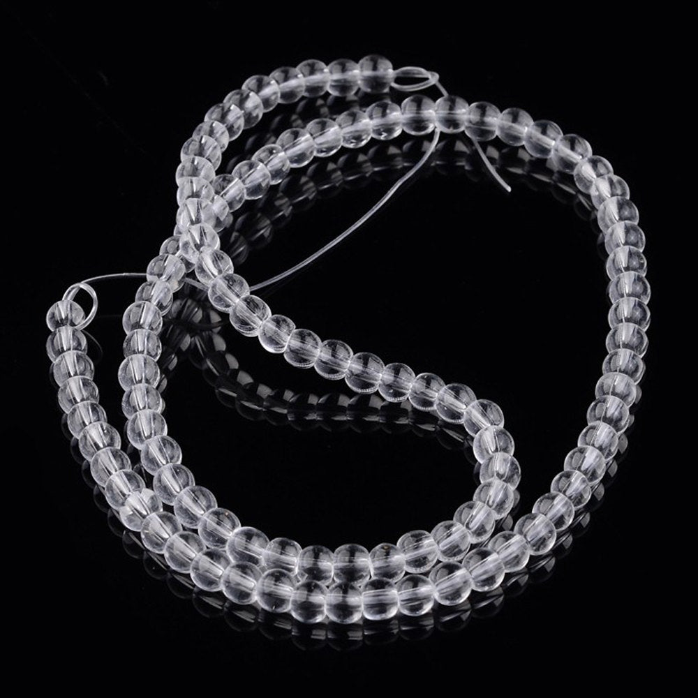 Round Glass Beads 4mm x 3mm - Transparent - 1 Strand 98 Beads - BD289
