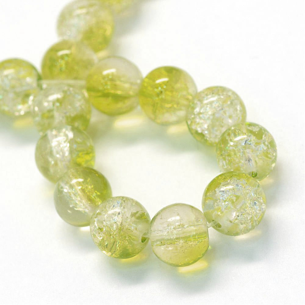 Perles de Verre Rondes 5mm - Craquelé Vert Printemps et Clair - 1 Rang 210 Perles - BD1374
