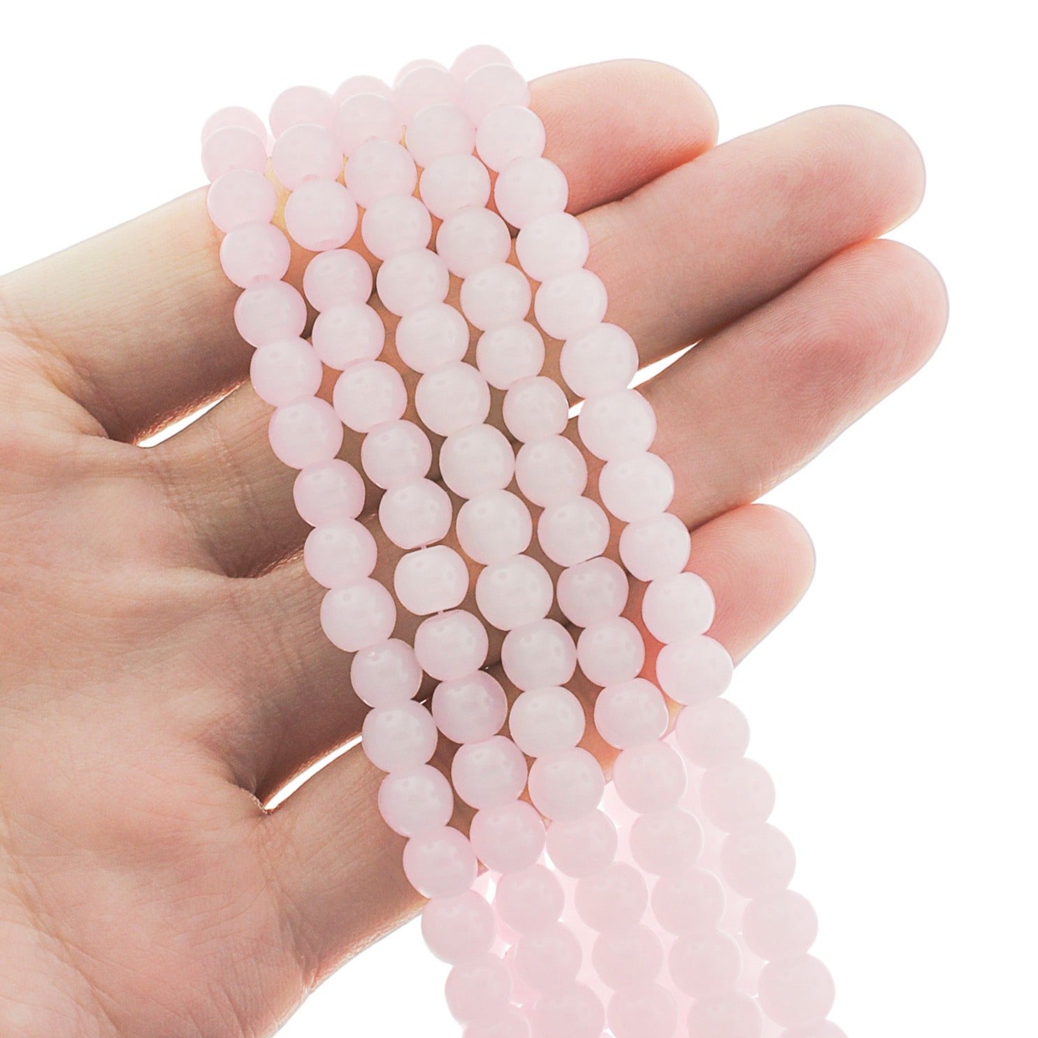 Round Glass Beads 6.5mm - Petal Pink - 1 Strand 145 Beads - BD2696