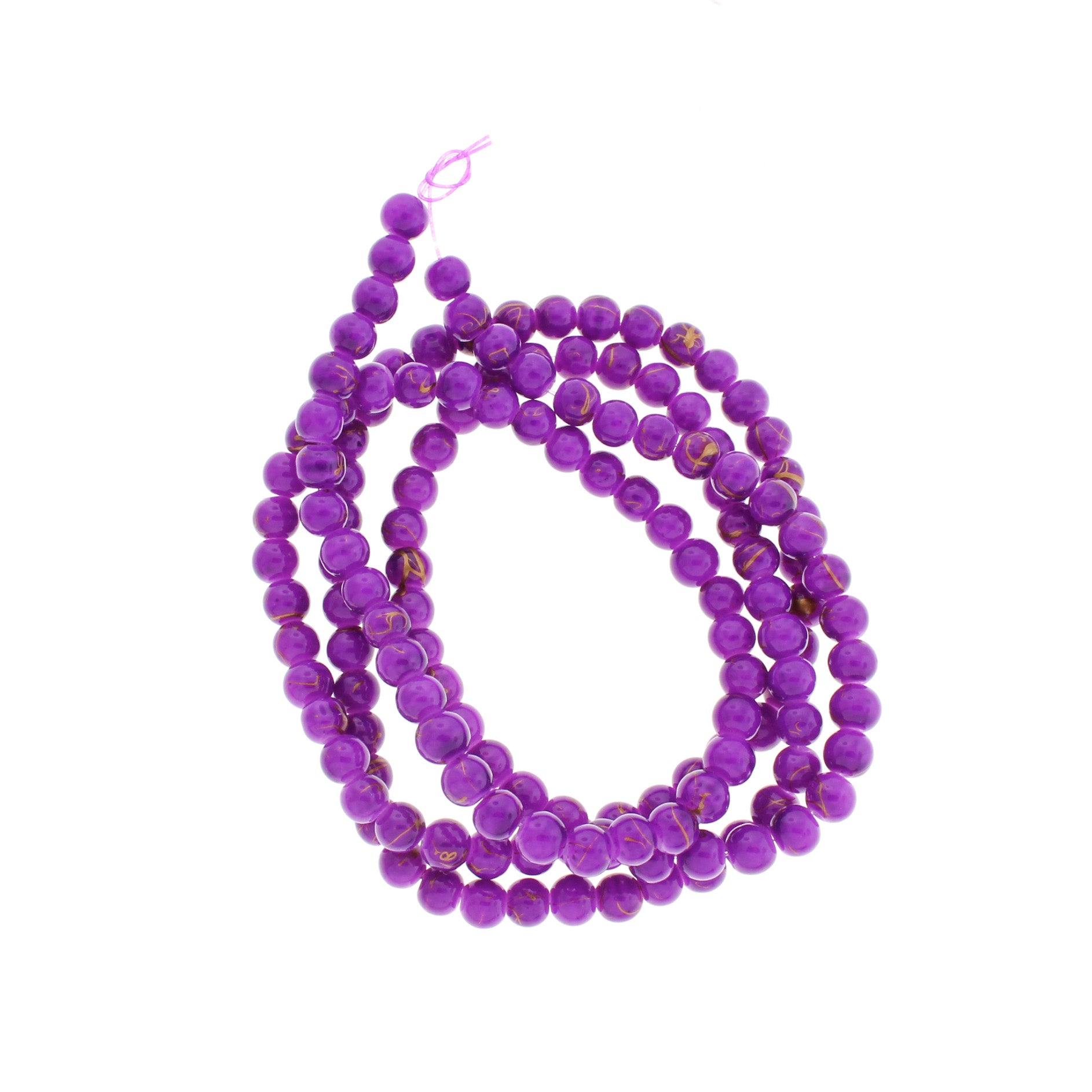 Round Glass Beads 6mm - Bright Purple and Gold - 1 Strand 100 Beads - BD1318