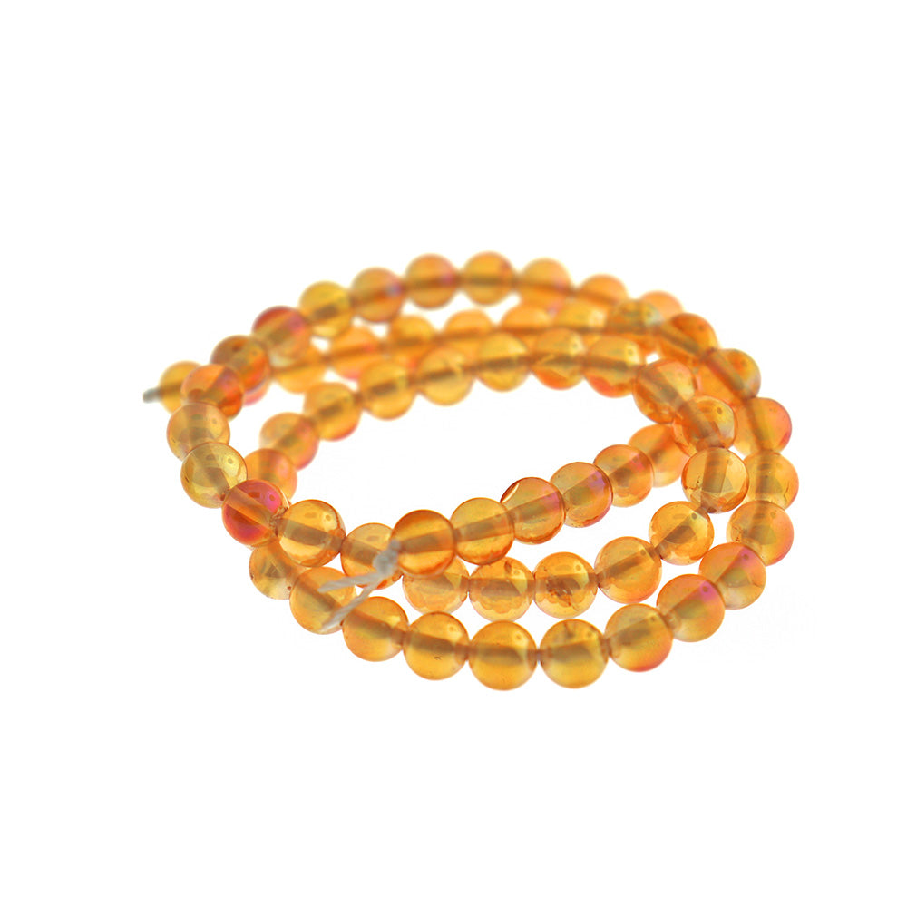 Round Glass Beads 6mm - Electroplated Yellow - 1 Strand 62 Beads - BD426