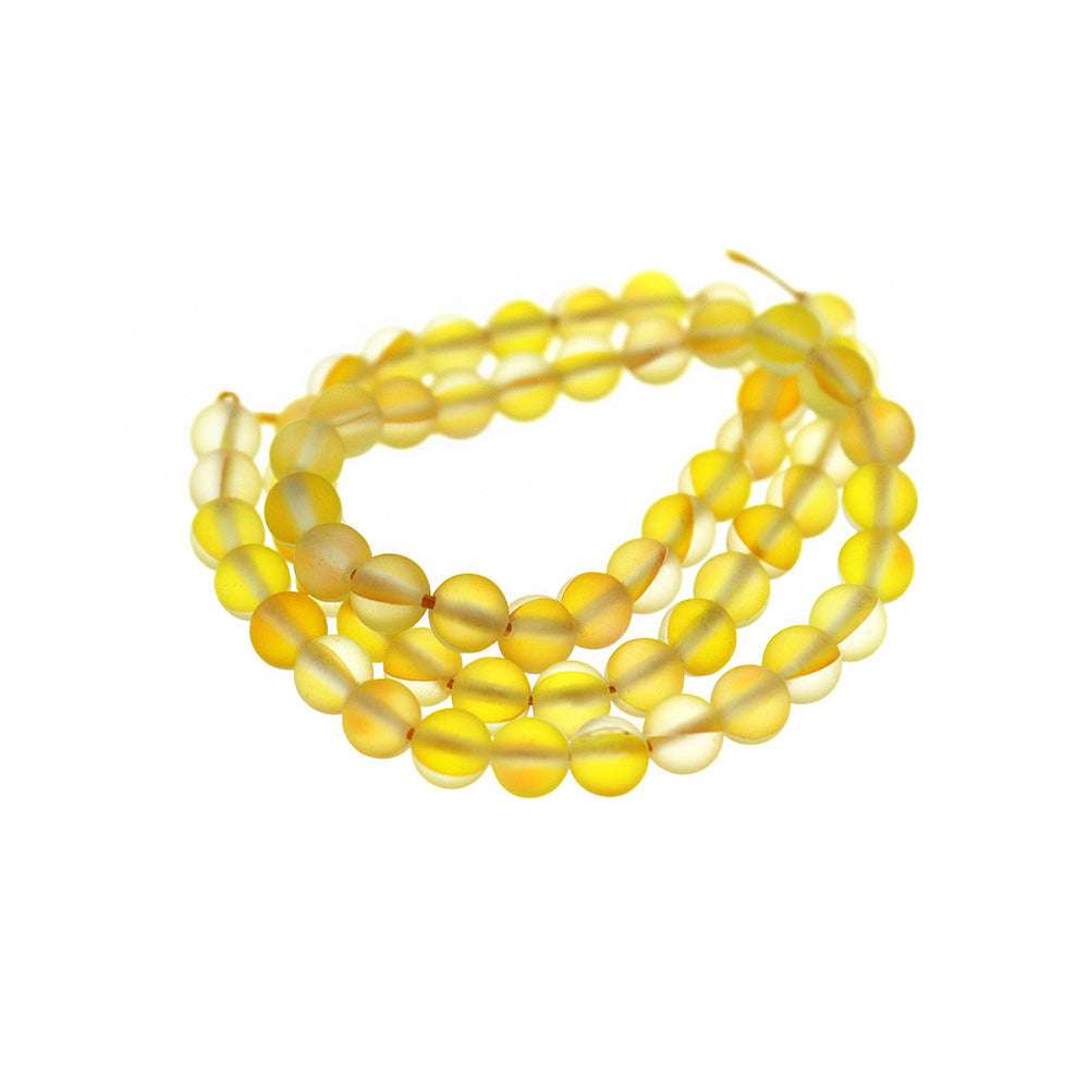 Perles de Verre Rondes 6mm - Imitation Pierre de Lune Jaune Galvanisée - 1 Rang 48 Perles - BD985