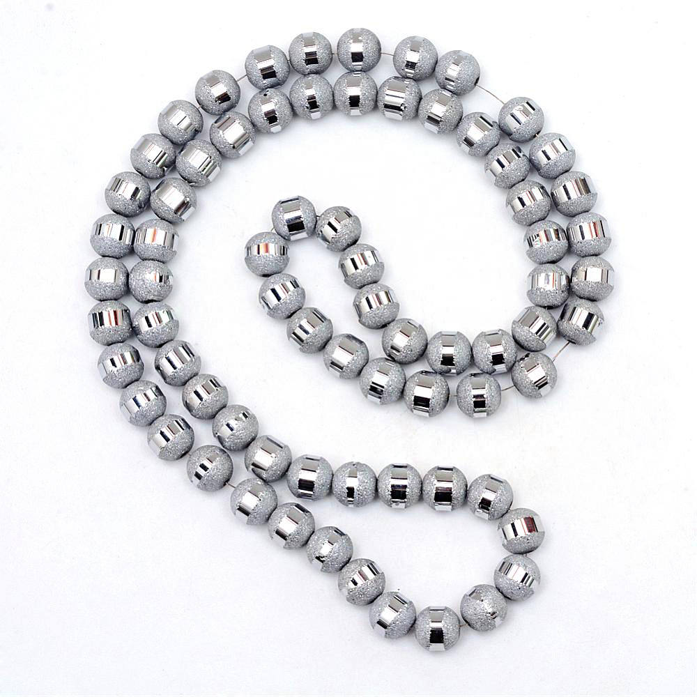 Round Glass Beads 6mm - Frosted Metallic Silver - 1 Strand 100 Beads - BD1462