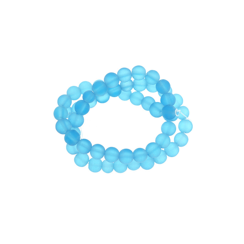 Round Glass Beads 6mm - Frosted Sky Blue - 1 Strand 55 Beads - BD2590