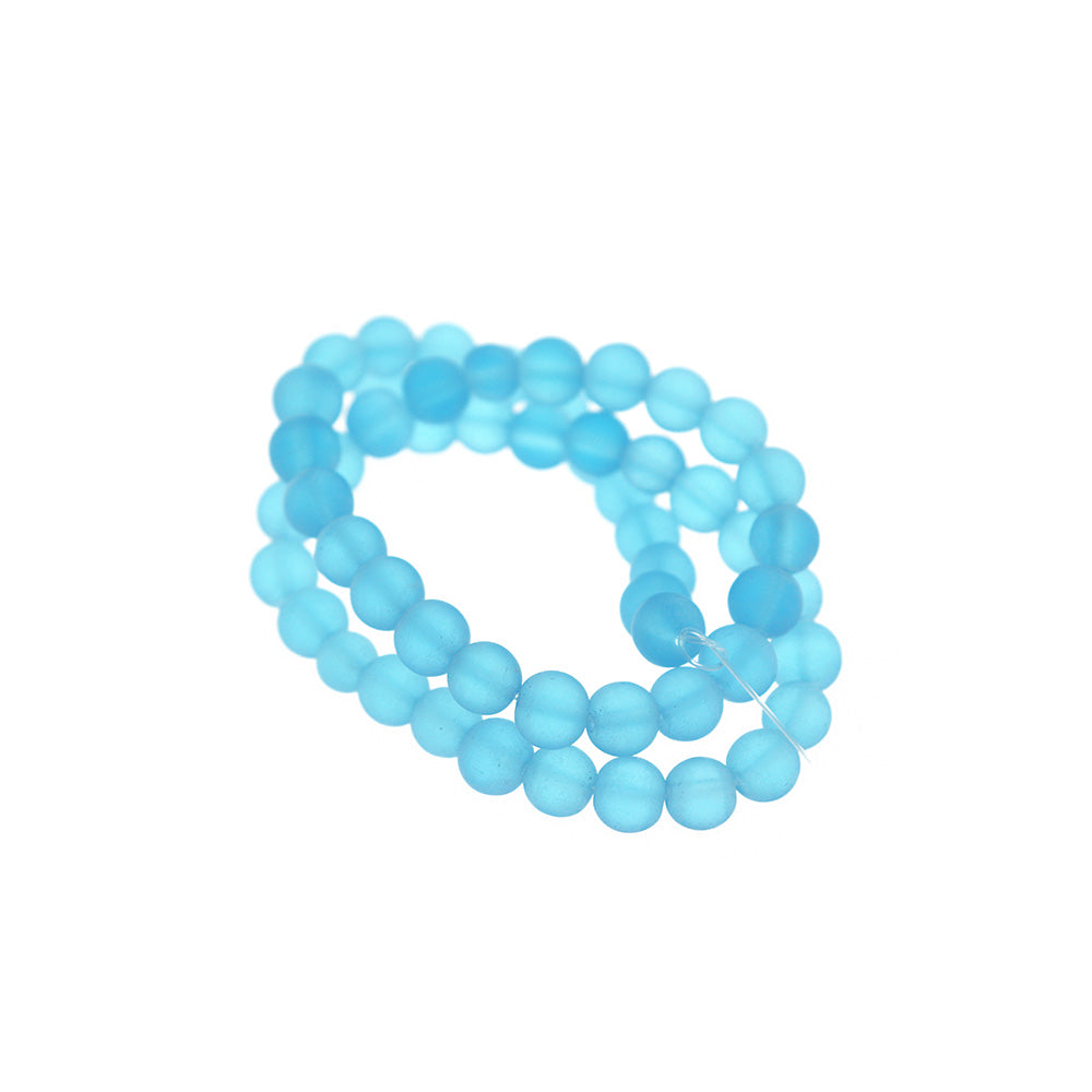 Round Glass Beads 6mm - Frosted Sky Blue - 1 Strand 55 Beads - BD2590