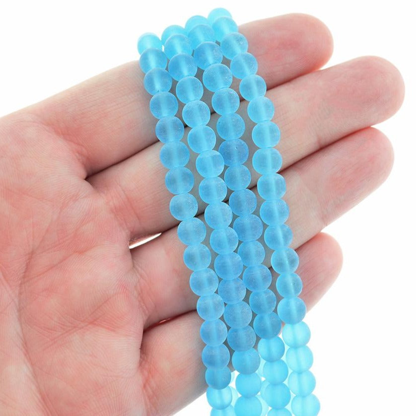 Round Glass Beads 6mm - Frosted Sky Blue - 1 Strand 55 Beads - BD2590