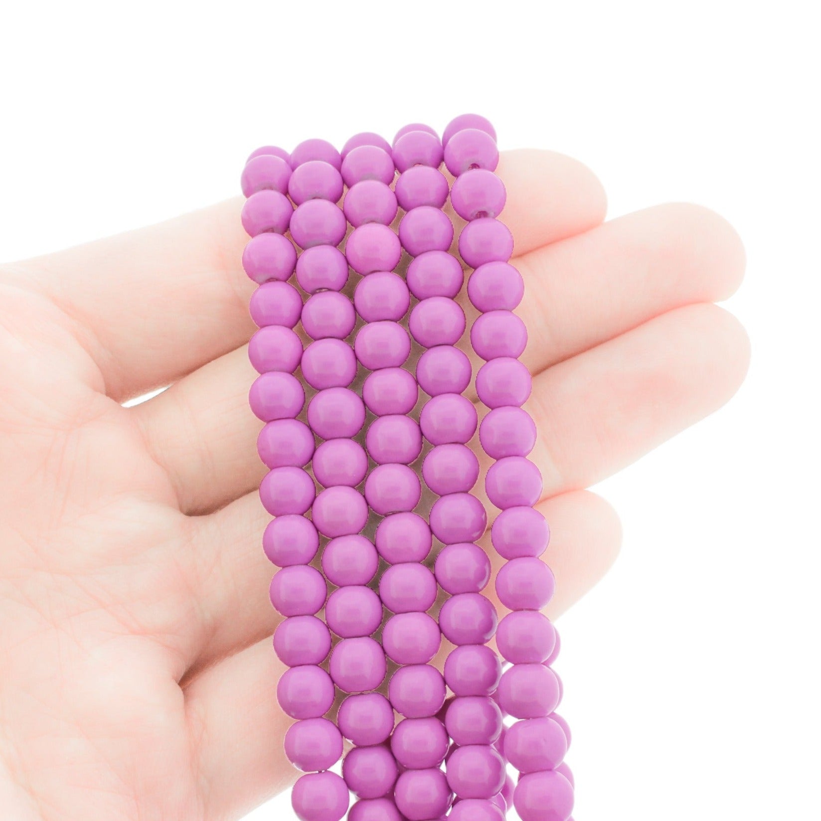 Perles Rondes en Verre 6mm - Violet Orchidée - 1 Rang 133 Perles - BD2795