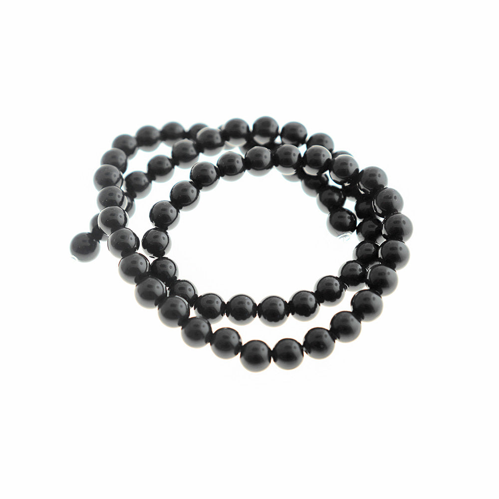Perles de Verre Rondes 6mm - Noir Poli - 1 Rang 50 Perles - BD452