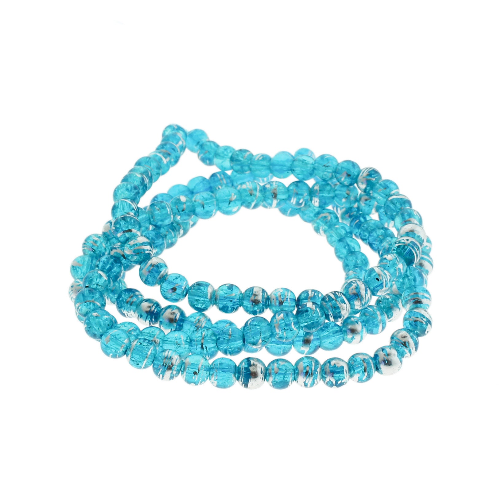 Round Glass Beads 6mm - Silver Drawbench Ice Blue Crackle - 1 Strand 140 Beads - BD2312