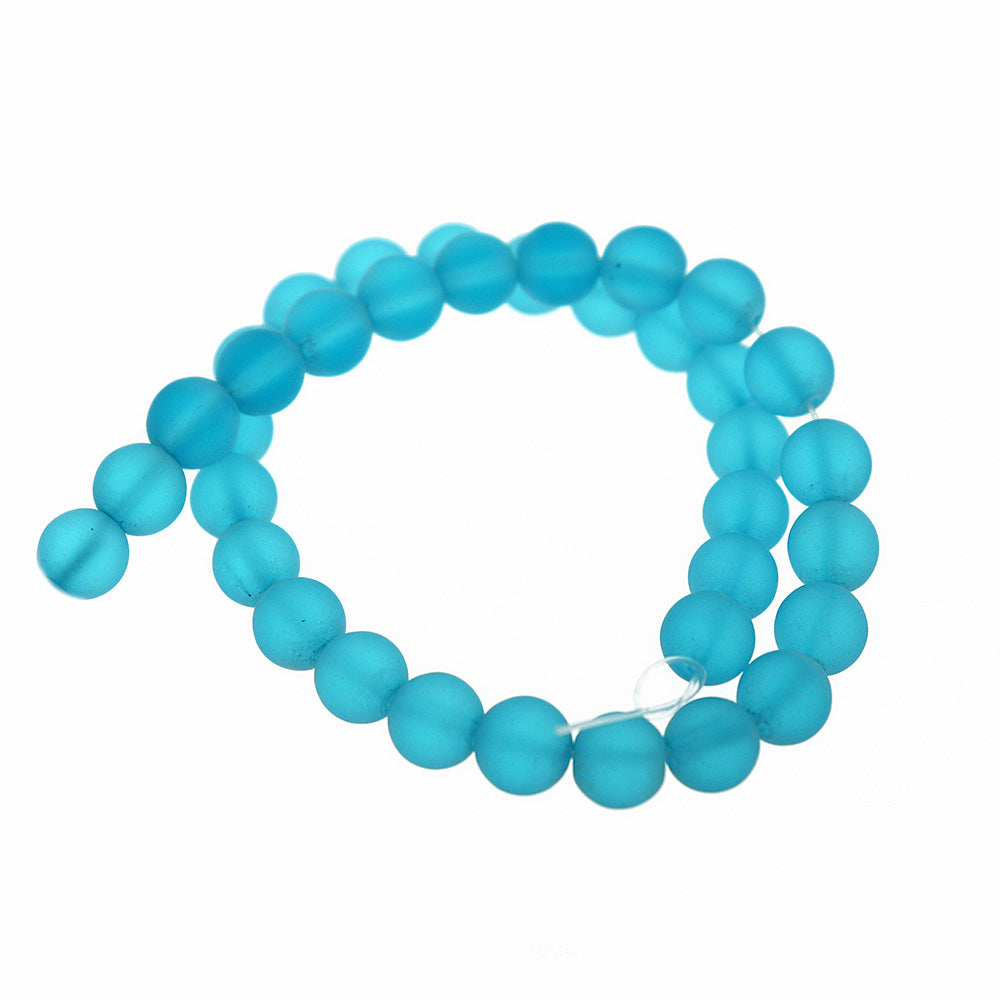 Perles de Verre Rondes 8mm - Bleu Ciel Givré - 1 Rang 42 Perles - BD2575