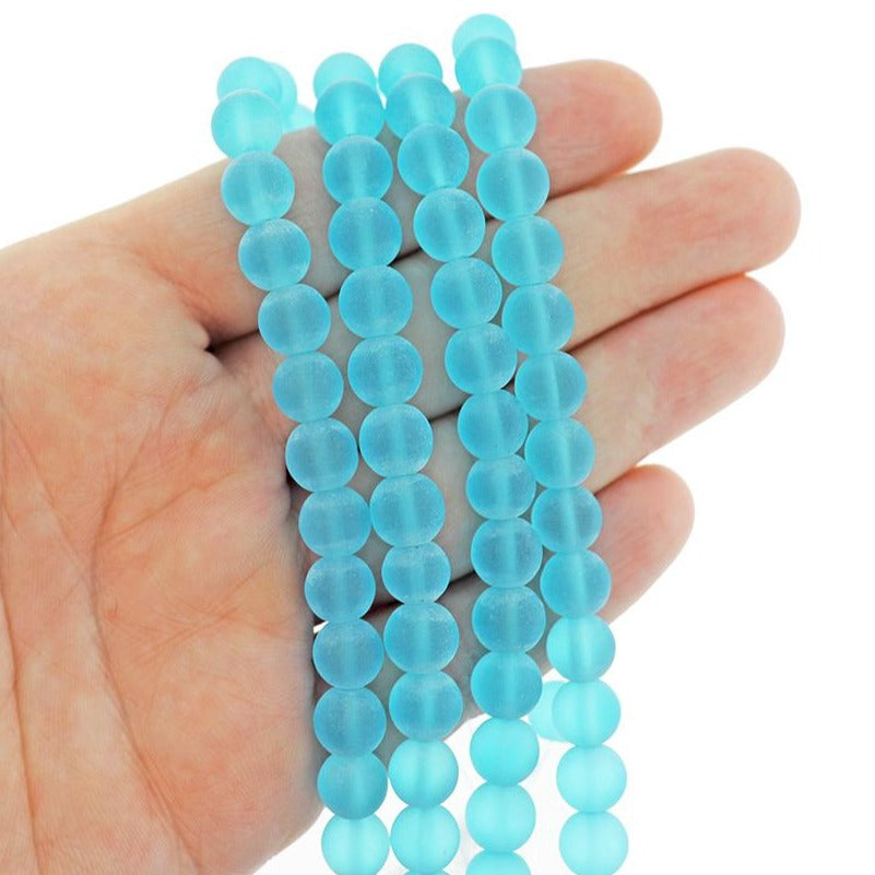 Perles de Verre Rondes 8mm - Bleu Ciel Givré - 1 Rang 42 Perles - BD2575