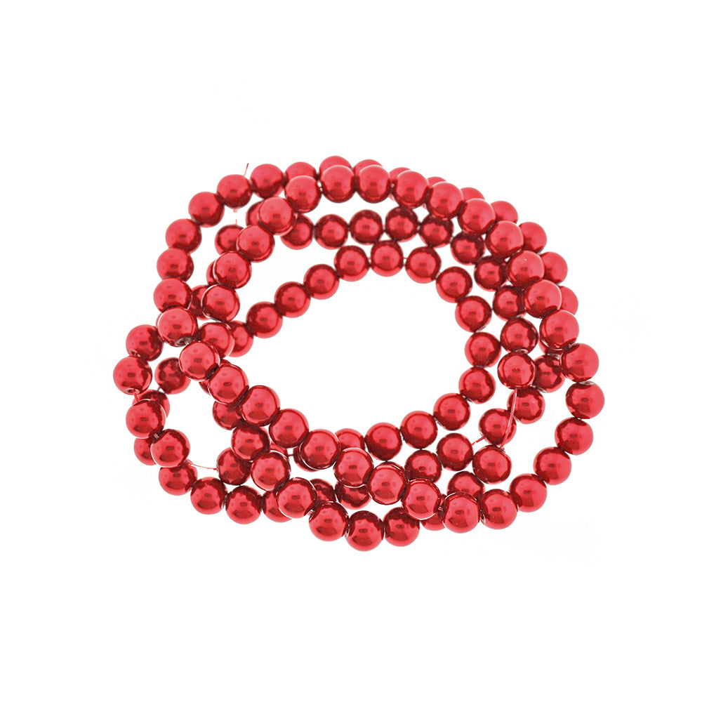 Perles Rondes en Verre 8mm - Rouge Feu Nacré - 1 Rang 105 Perles - BD393