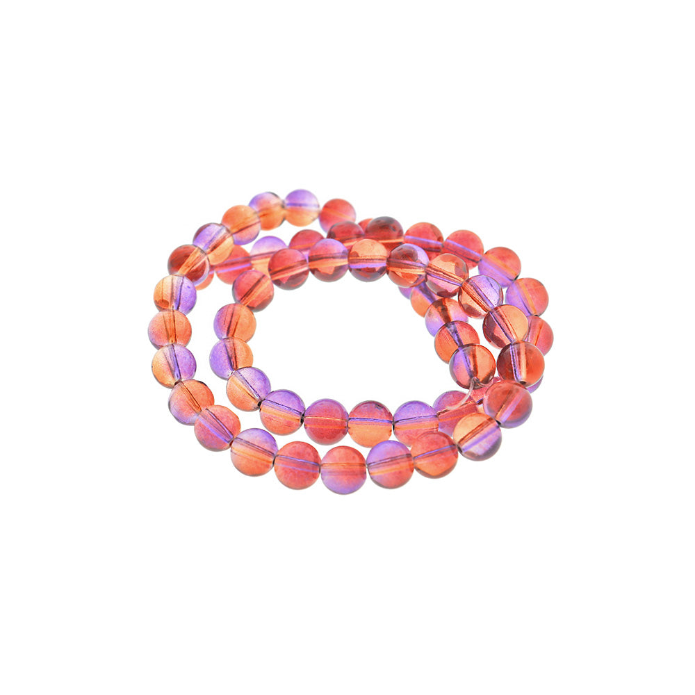 Perles de Verre Rondes 8mm - Sunset Purple Ombre - 1 Rang 40 Perles - BD615
