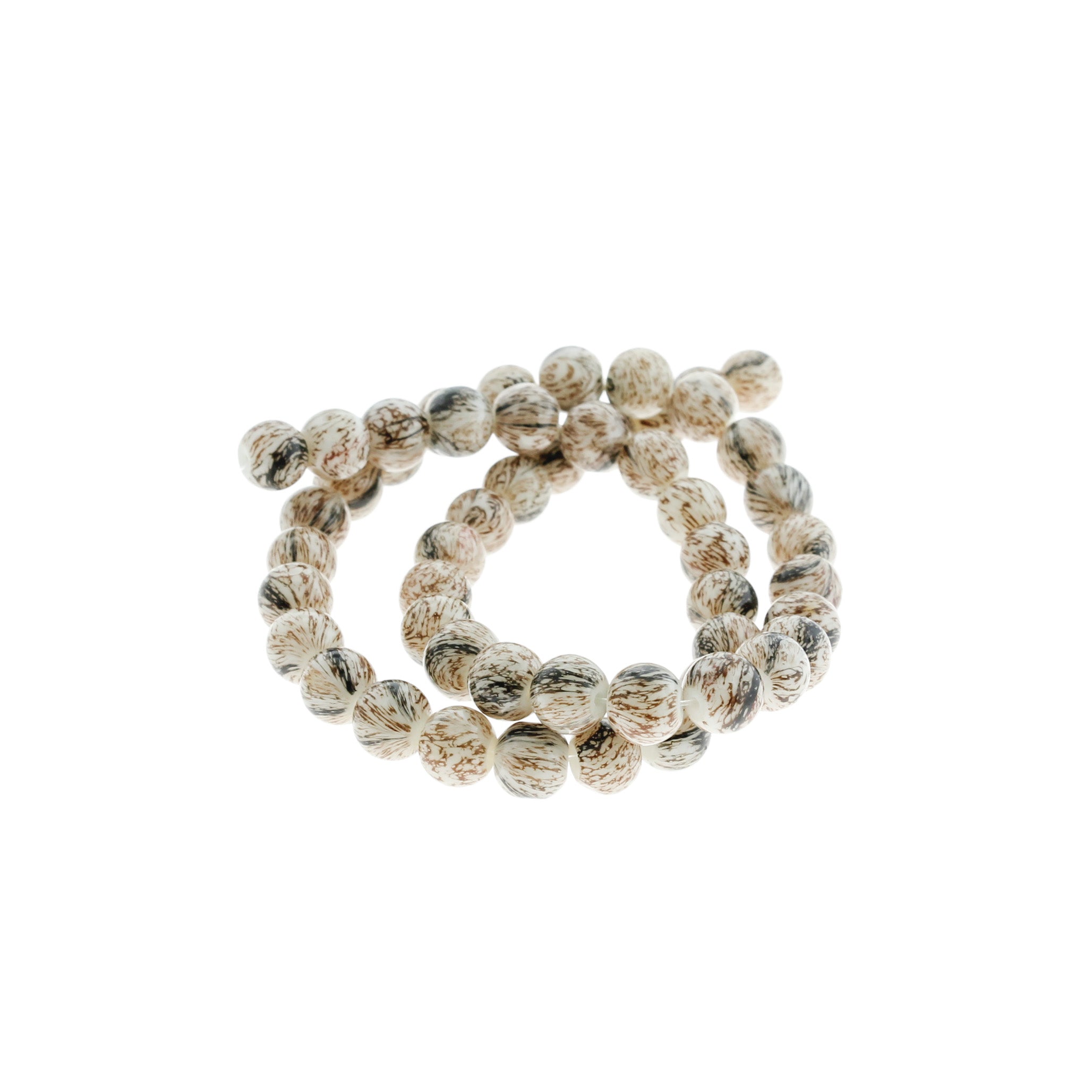 Perles de Verre Rondes 8mm - Tourbillon Marron et Noir - 1 Rang 48 Perles - BD2042