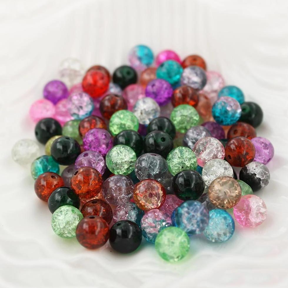 Round Glass Beads 8mm x 7mm - Crackle Colors - 100 Beads - BD236B