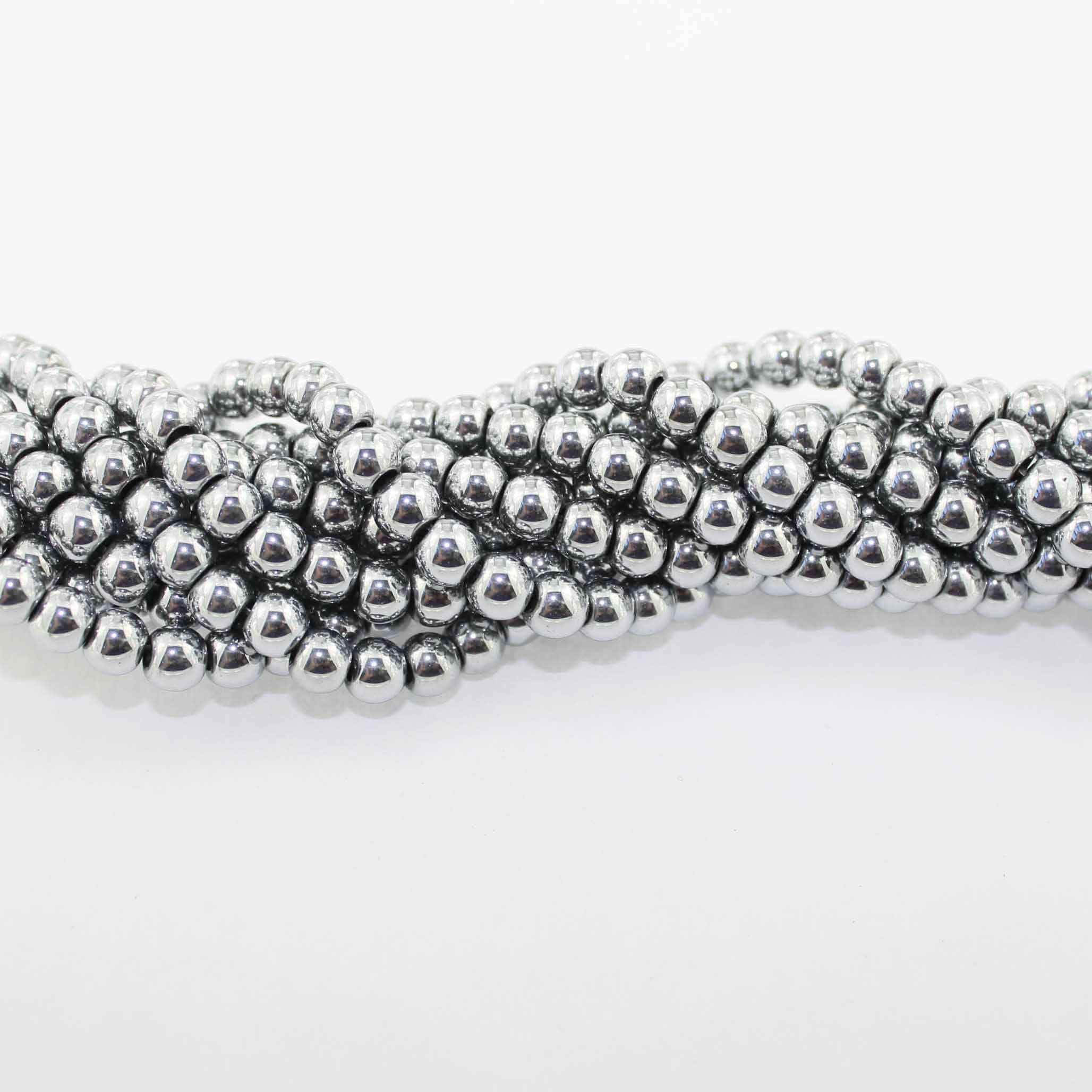 Perles Hématite Rondes 6mm - Argent Galvanisé - 1 Rang 65 Perles - BD1103
