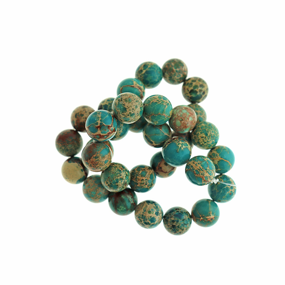Round Impression Jasper Beads 12mm - Green and Gold Marble - 20 Beads - BD1929