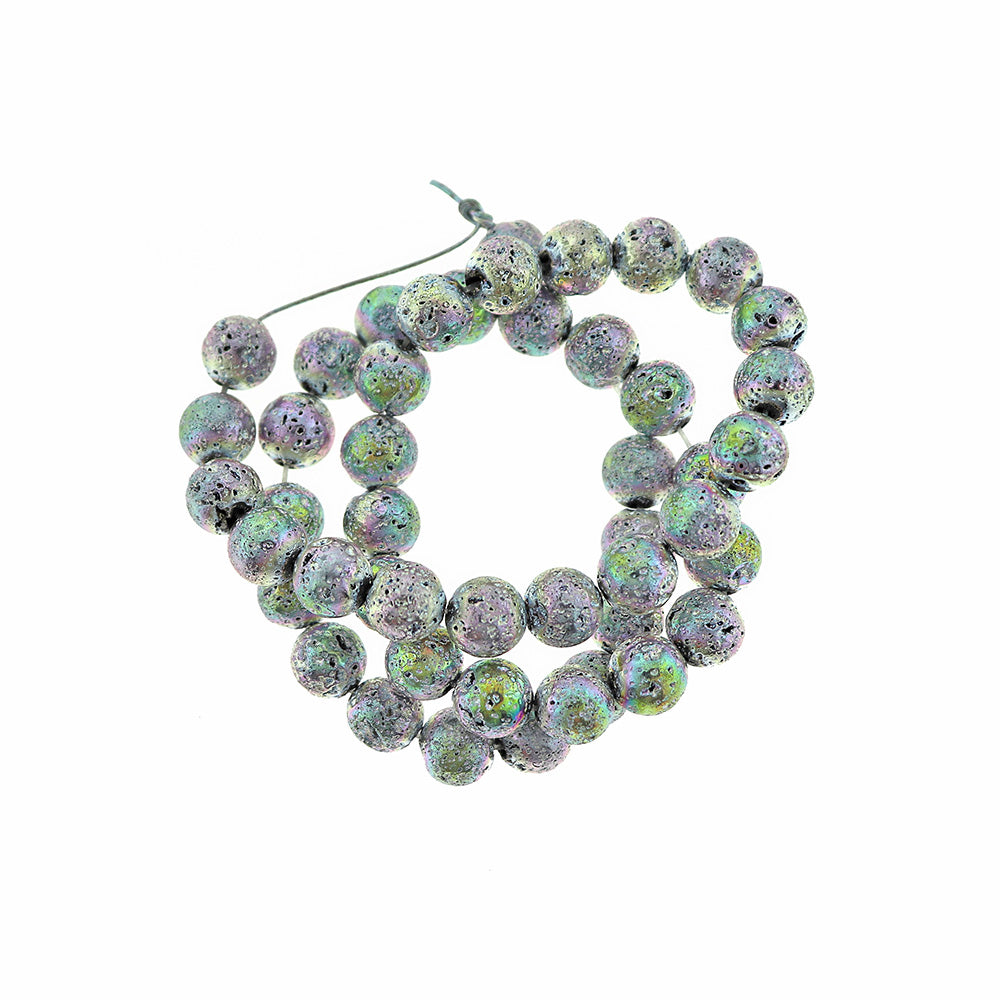Perles de lave rondes 8mm - Rainbow Electroplated Silver - 1 brin 48 perles - BD975