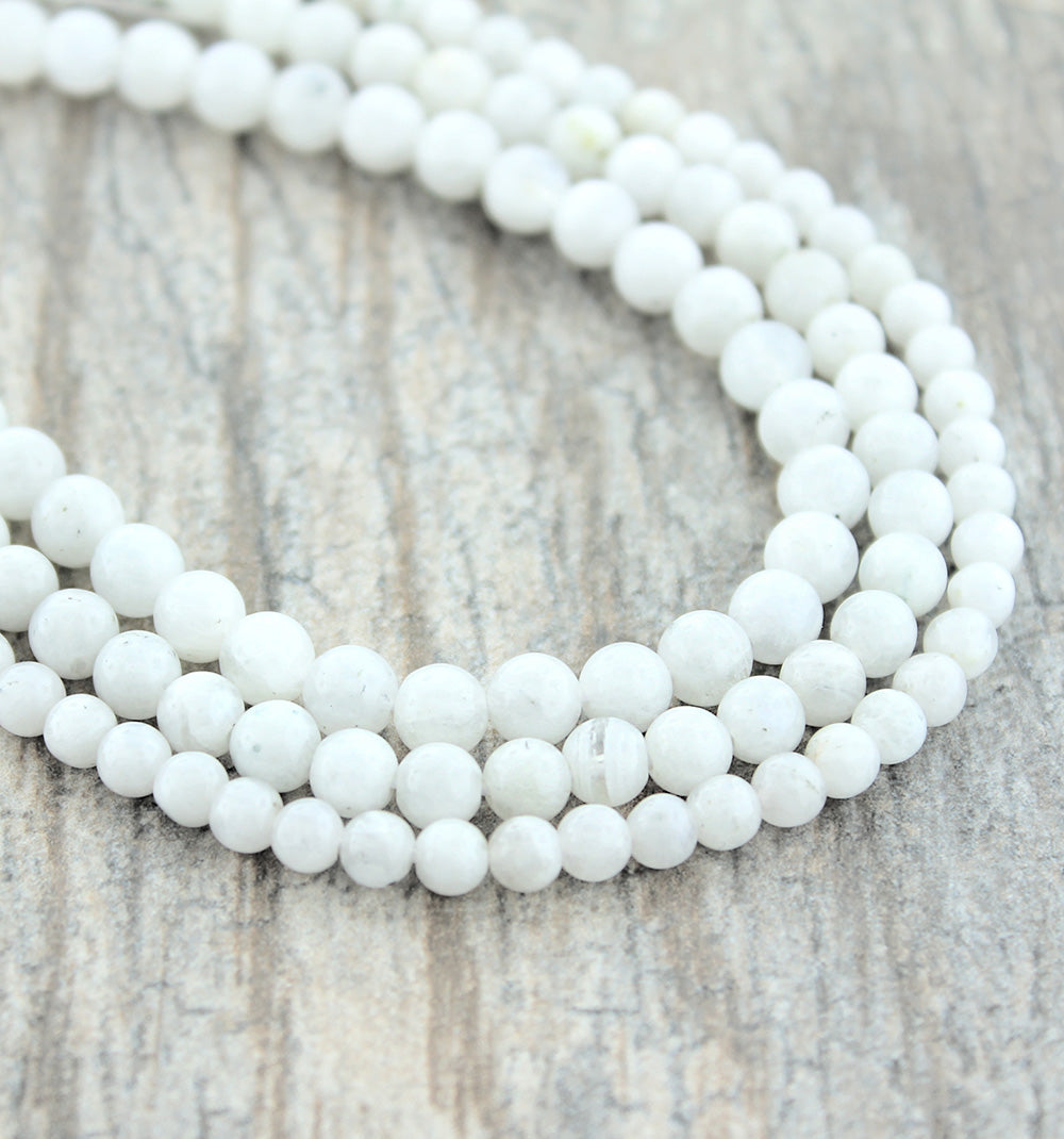 Round Moonstone Beads 4mm -6mm - Choose Your Size - Frosted White - 1 Full 15" Strand - BD1850
