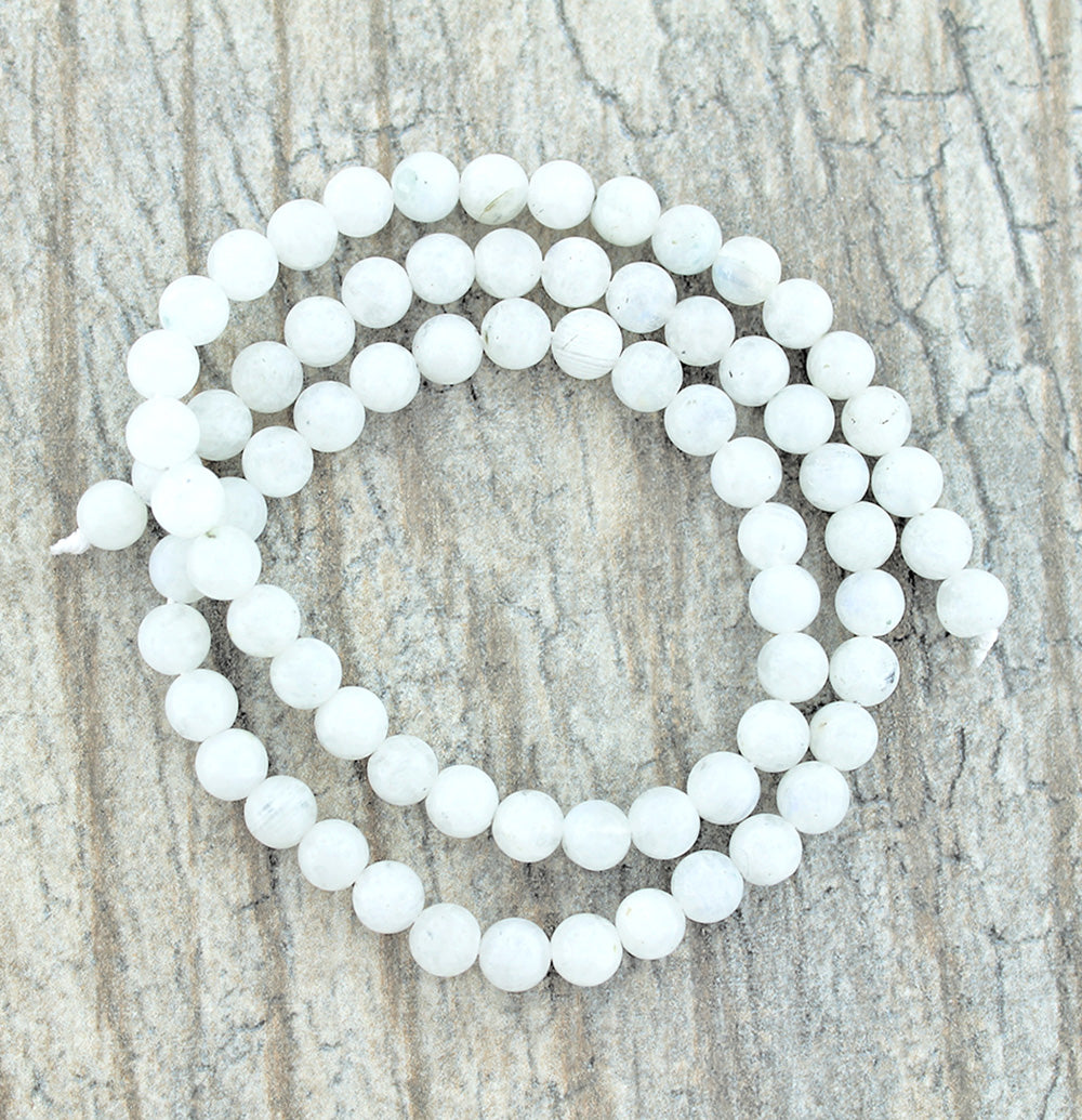 Perles de pierre de lune rondes 4mm -6mm - Choisissez votre taille - Blanc givré - 1 brin complet de 15" - BD1850
