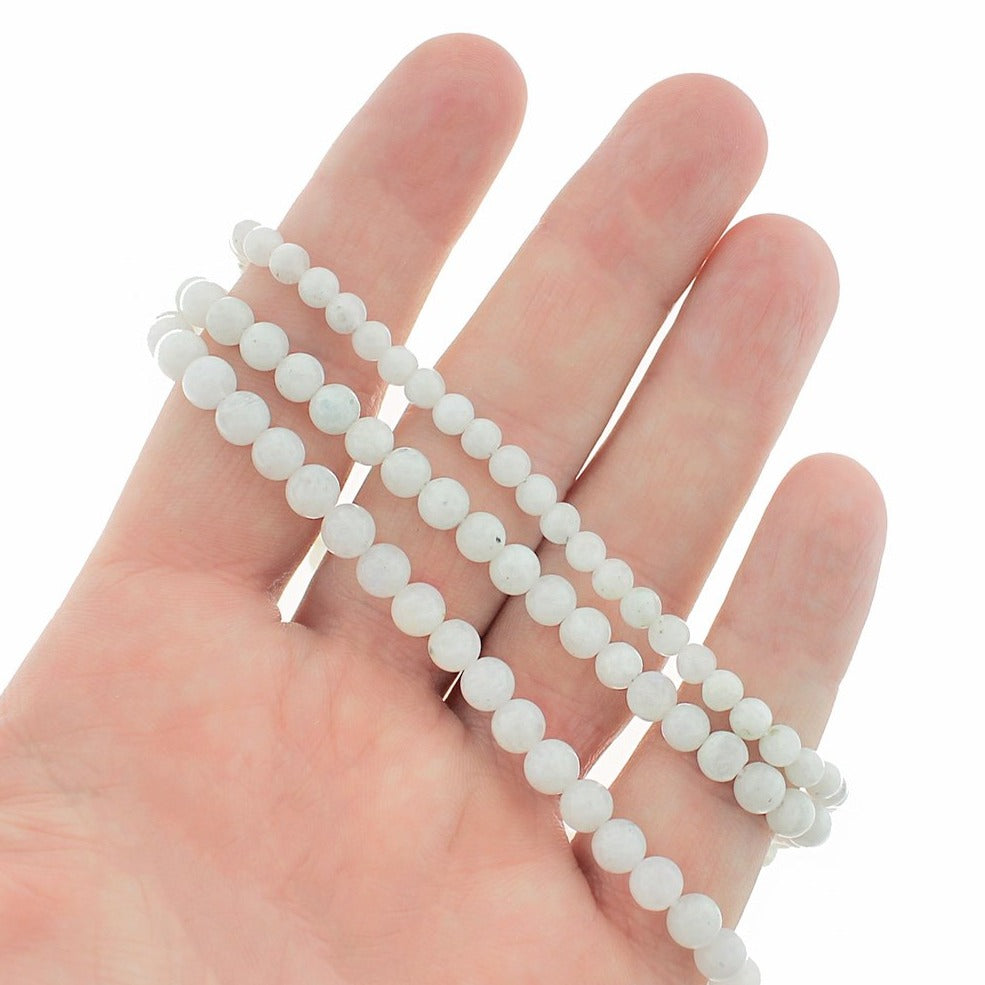 Round Moonstone Beads 4mm -6mm - Choose Your Size - Frosted White - 1 Full 15" Strand - BD1850