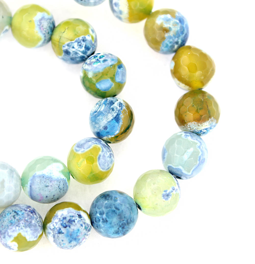 Round Natural Agate Beads 10mm - Marbled Greens, Blues, Tans and Whites - 1 Strand 36 Beads - BD596