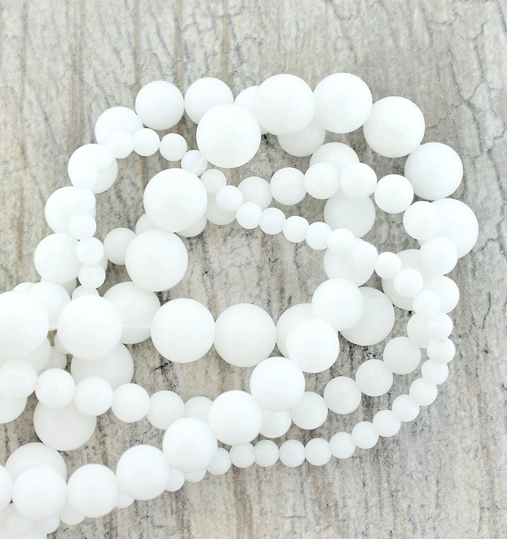 Perles d'agate naturelle rondes 4mm -10mm - Choisissez votre taille - Blanc laiteux - 1 brin complet de 14,5" - BD1866