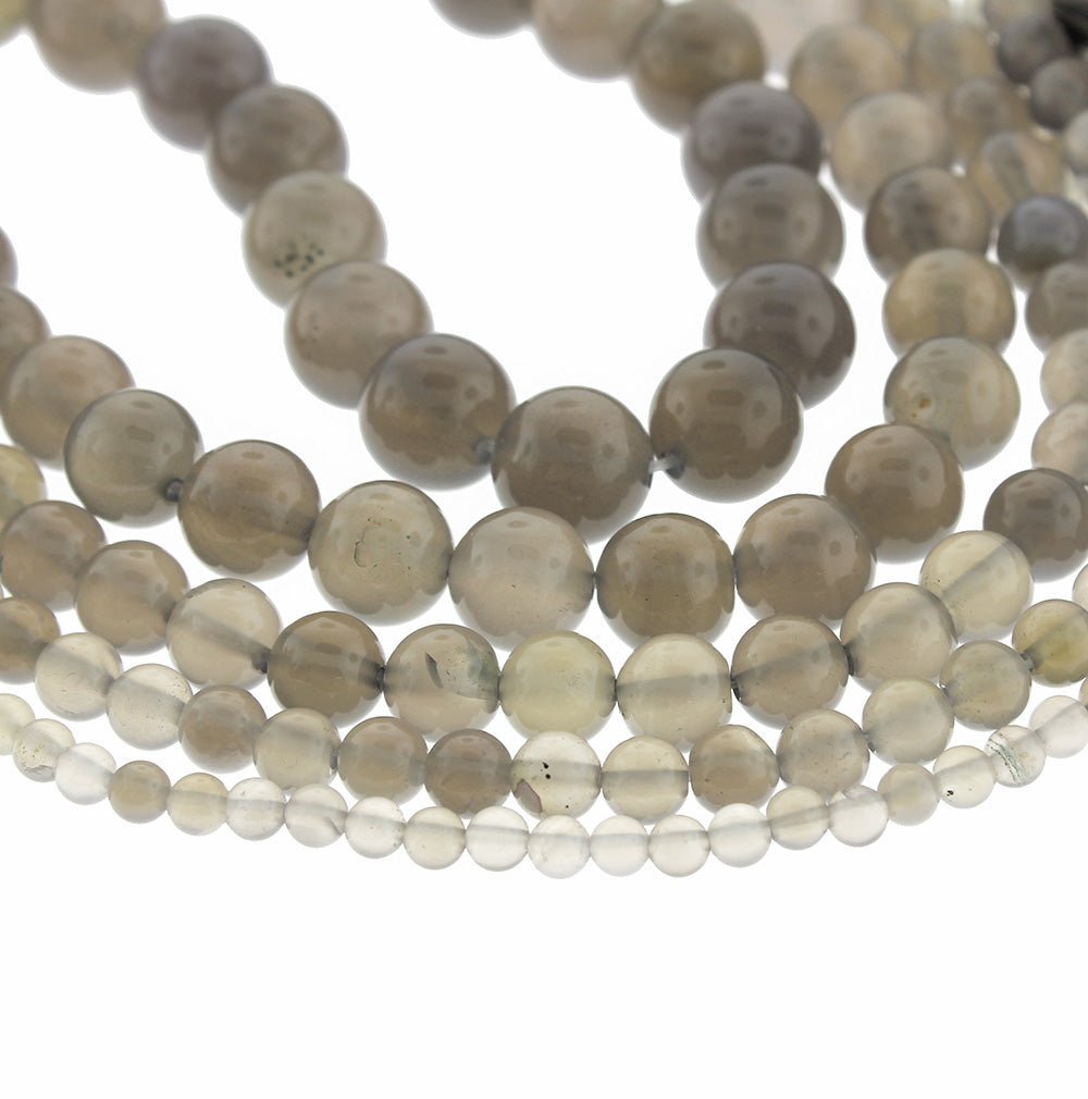 Round Natural Agate Beads 4mm -12mm - Choose Your Size - Stormy Grey - 1 Full 15.5" Strand - BD1832