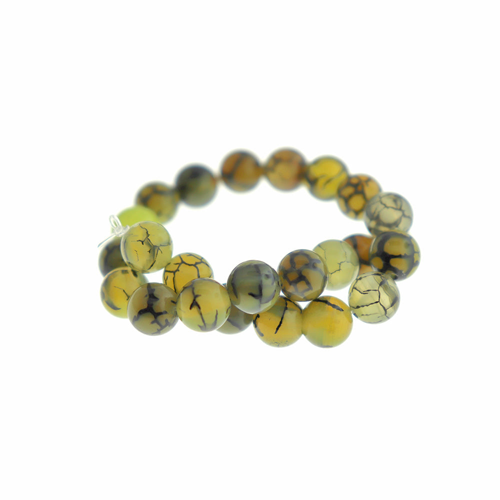 Perles rondes en agate naturelle 8 mm - Vert olive - 1 rang 24 perles - BD1708