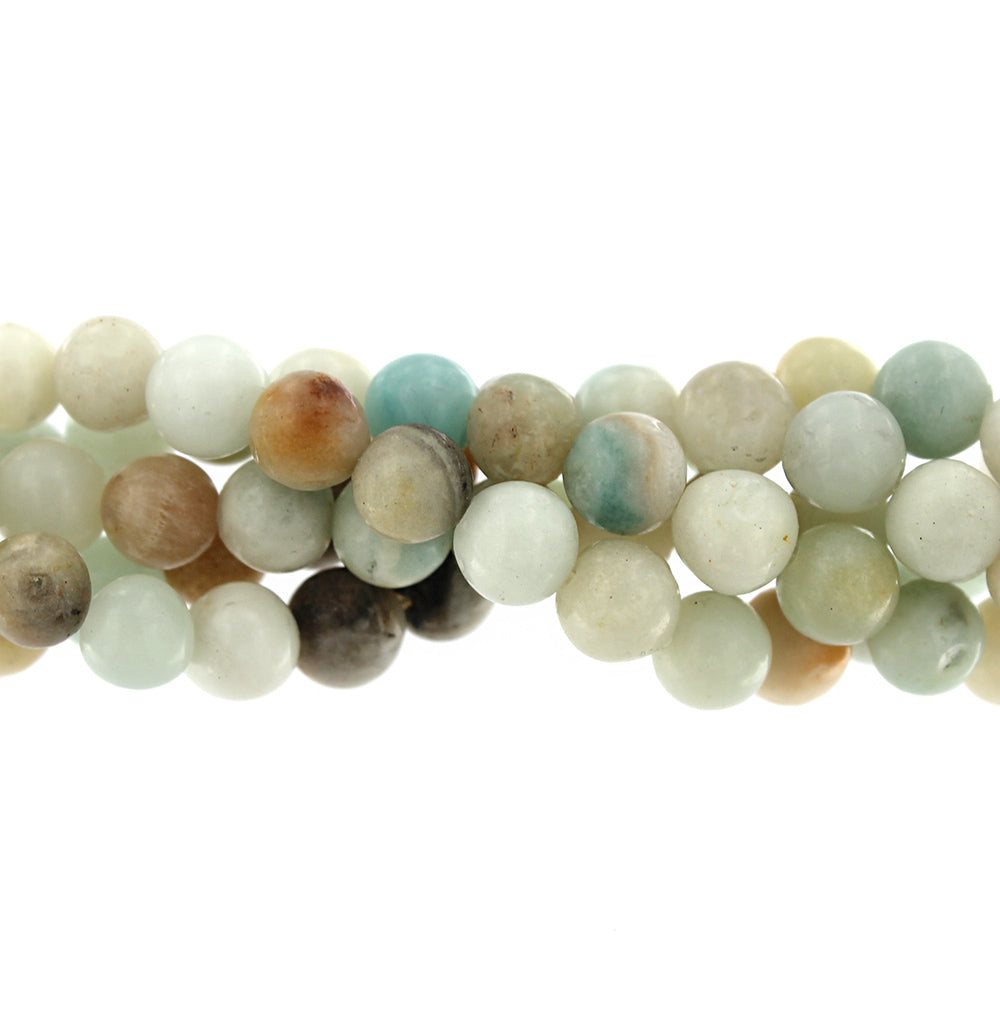 Perles rondes en amazonite naturelle 6 mm - Tons de plage en sourdine - 1 brin 61 perles - BD1692