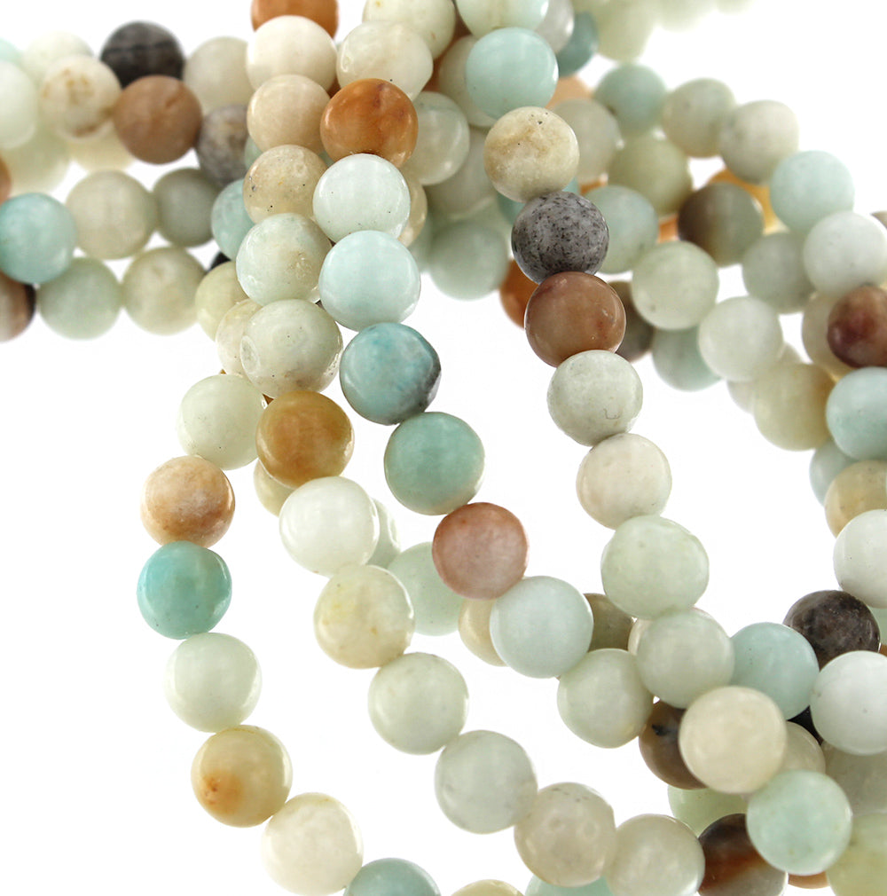 Perles rondes en amazonite naturelle 6 mm - Tons de plage en sourdine - 1 brin 61 perles - BD1692