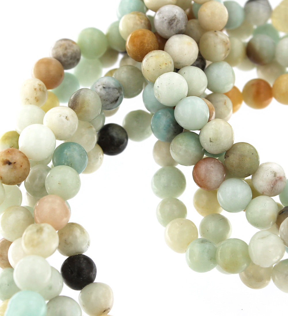 Perles rondes en amazonite naturelle 6 mm - Tons de plage en sourdine - 1 brin 61 perles - BD1692