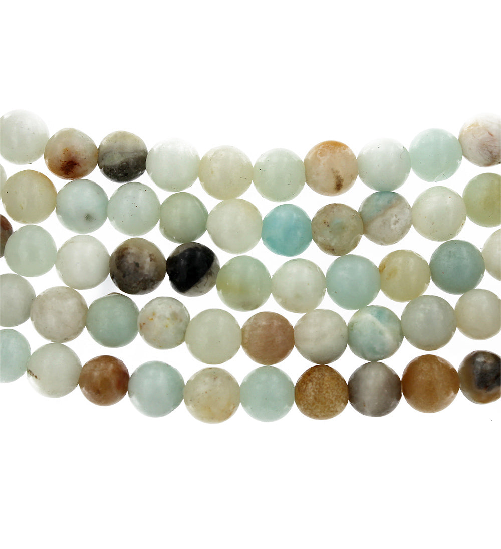 Perles rondes en amazonite naturelle 6 mm - Tons de plage en sourdine - 1 brin 61 perles - BD1692