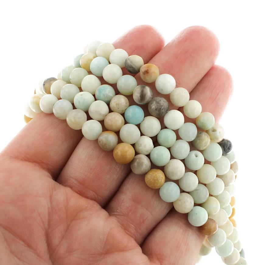 Perles rondes en amazonite naturelle 6 mm - Tons de plage en sourdine - 1 brin 61 perles - BD1692
