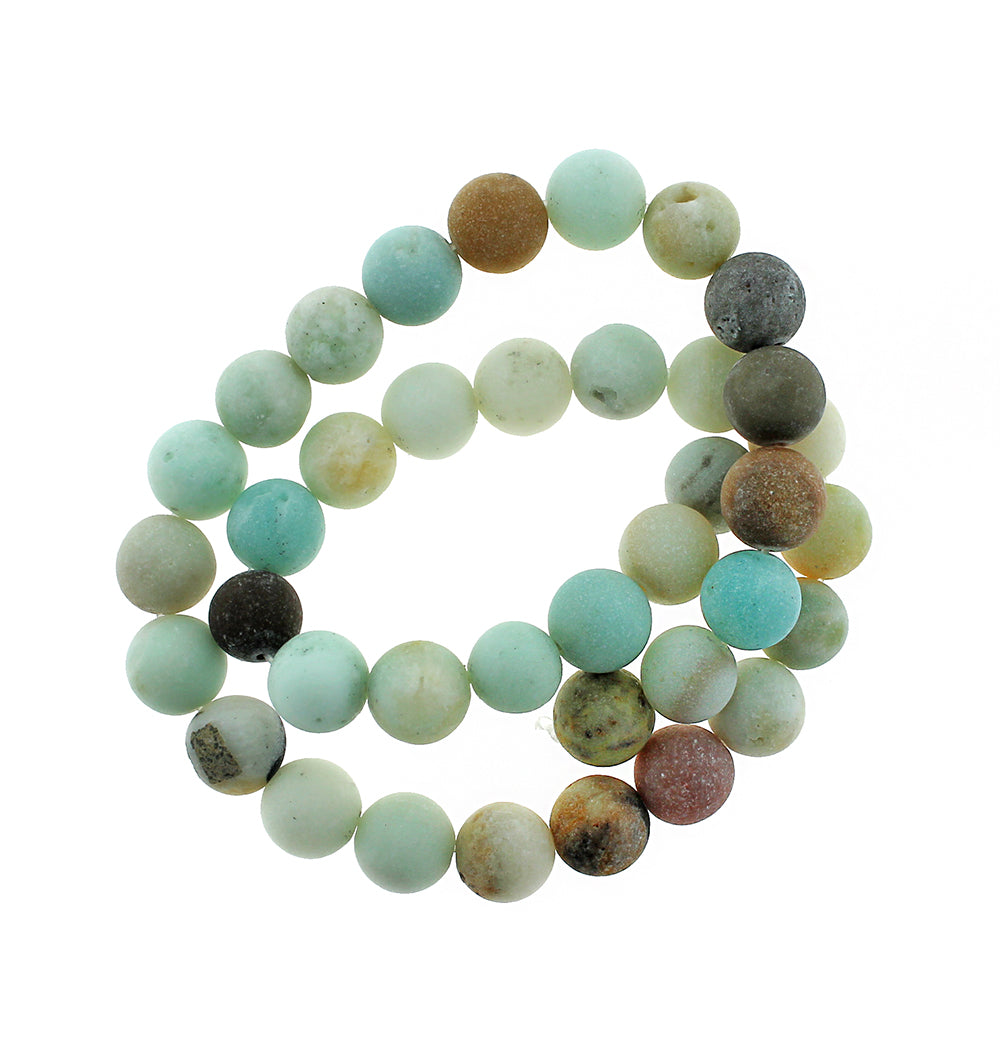 Round Natural Amazonite Beads - Frosted Beach Tones - 1 Full 15.5" Strand - Choose Your Size!