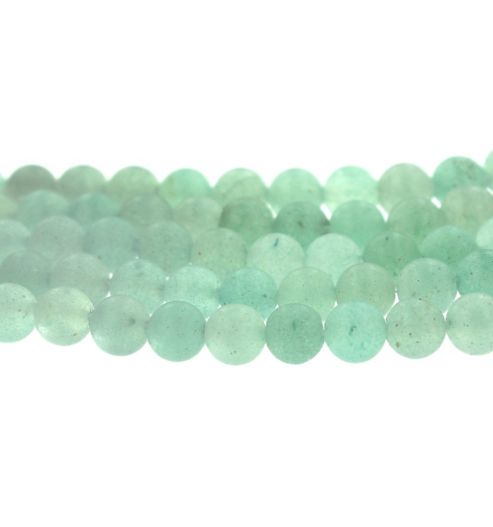 Perles rondes en aventurine naturelle 6 mm - Vert d'eau givré - 1 rang 65 perles - BD1677