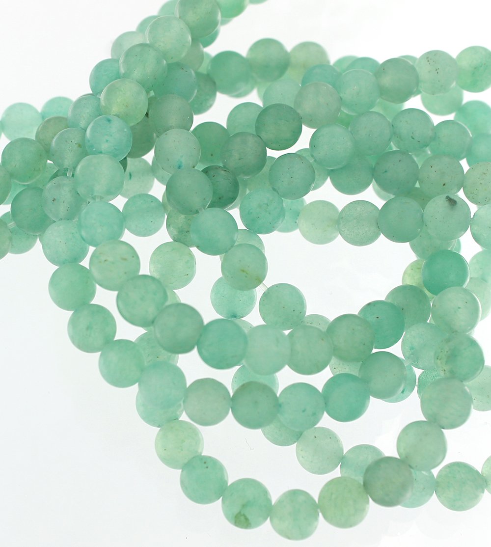 Perles rondes en aventurine naturelle 6 mm - Vert d'eau givré - 1 rang 65 perles - BD1677