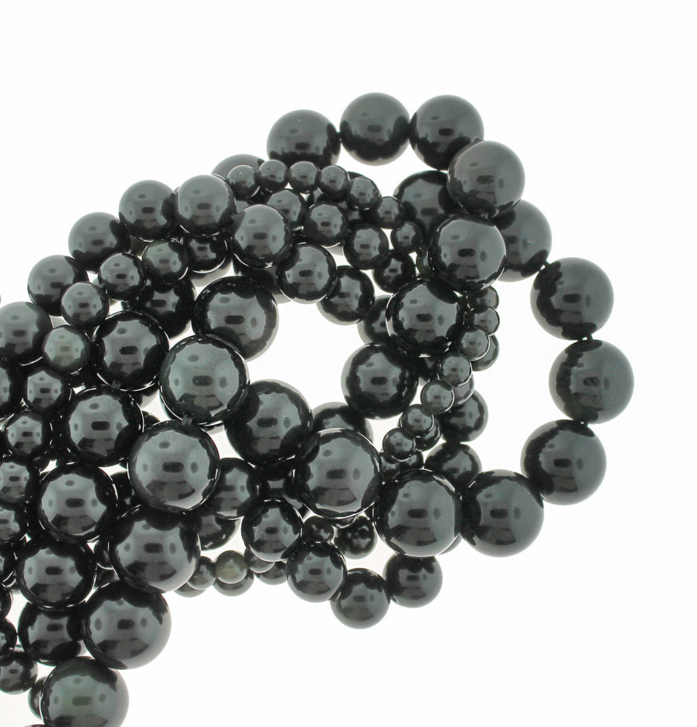 Perles rondes en obsidienne noire naturelle 4mm -12mm - Choisissez votre taille - 1 brin complet de 15" - BD1875