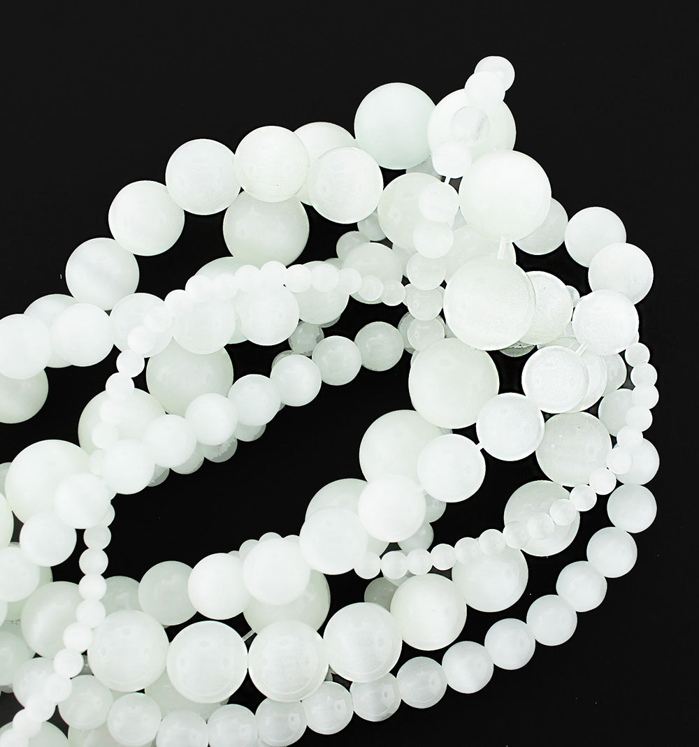 Perles rondes en oeil de chat naturel 4mm - 14mm - Choisissez votre taille - Blanc laiteux - 1 brin complet de 15" - BD1851