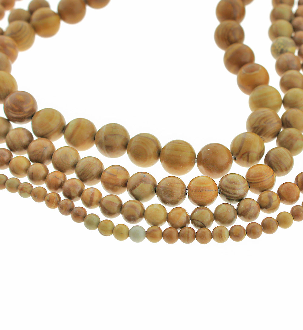 Round Natural Gemstone Beads 4mm -10mm - Choose Your Size - Natural Wood Grain - 1 Full 15" Strand - BD1837