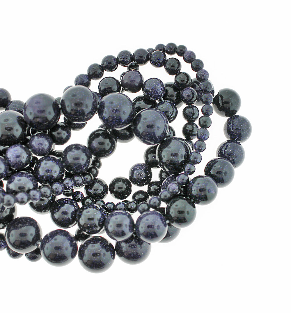 Round Natural Goldstone Beads 4mm - 12mm - Midnight Blue - 1 Full 15.5" Strand - BD1835