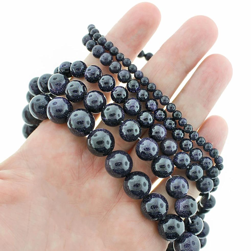 Round Natural Goldstone Beads 4mm - 12mm - Midnight Blue - 1 Full 15.5" Strand - BD1835