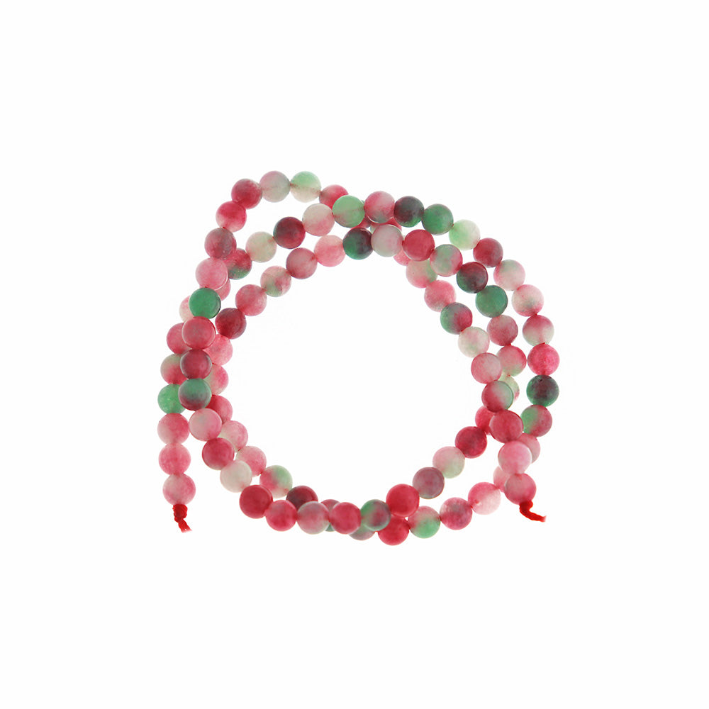 Perles rondes en jade naturel 4,5 mm - Rose pastèque et vert - 1 rang 90 perles - BD760