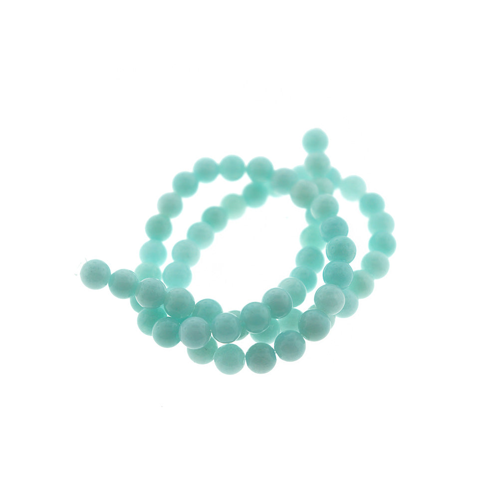 Perles de Jade Naturelles Rondes 6mm - Bleu Clair - 1 Rang 61 Perles - BD2361