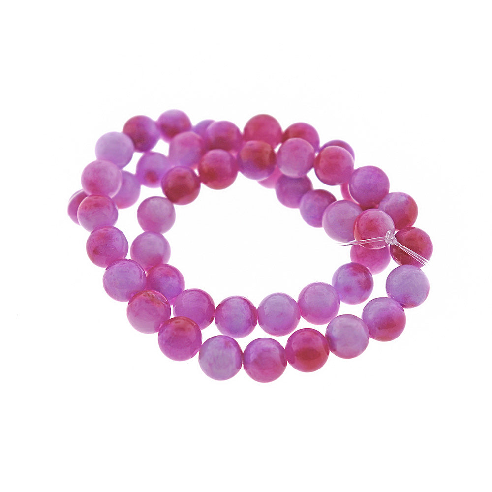 Perles Jade Naturelles Rondes 8mm - Rose Confit et Lavande - 1 Rang 50 Perles - BD2558