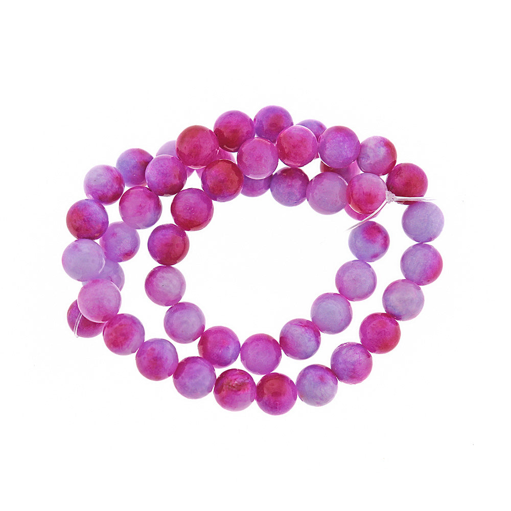 Perles Jade Naturelles Rondes 8mm - Rose Confit et Lavande - 1 Rang 50 Perles - BD2558