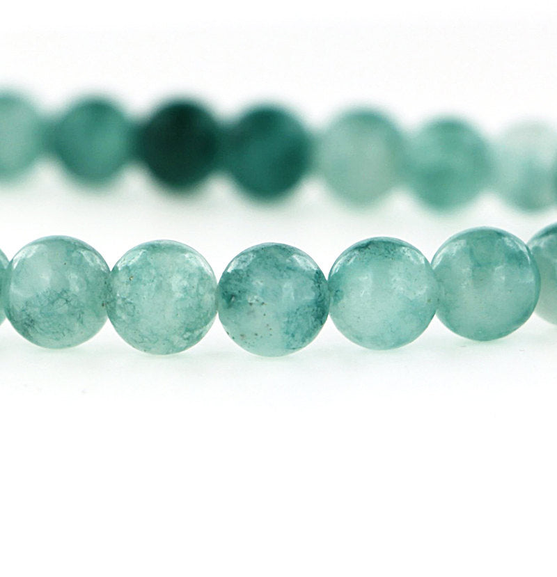 Perles rondes en jade naturel 8 mm - Vert mer des Caraïbes - 1 rang 46 perles - BD072
