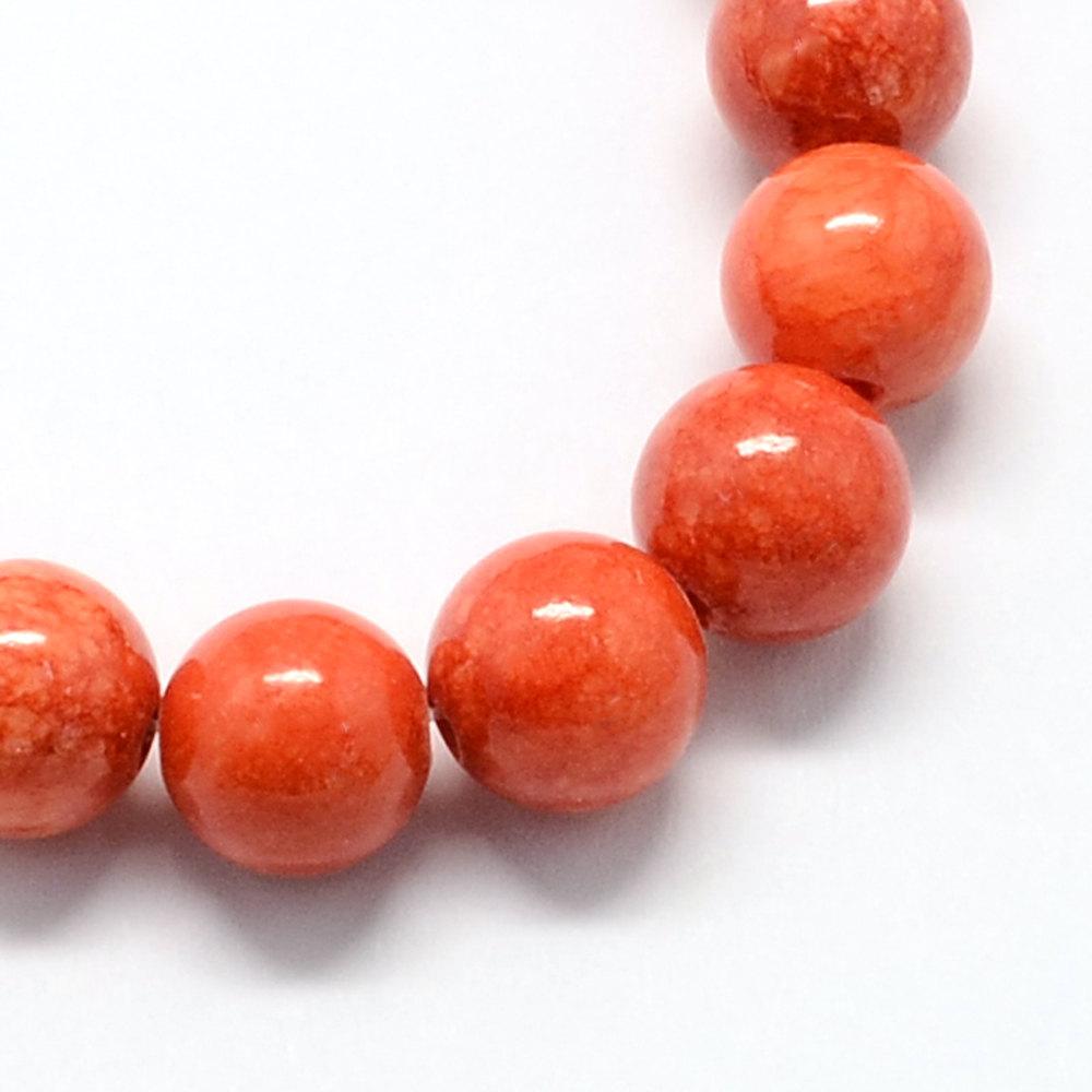 Perles de jade naturelles rondes 8mm - Rouge tomate - 20 perles - BD991
